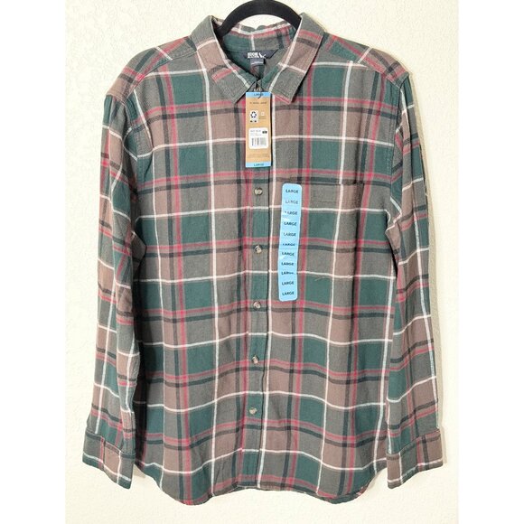 NWT $80 Eddie Bauer Flannel Shirt Mens L Green Brown Plaid Outdoor Fall - Picture 2 of 13